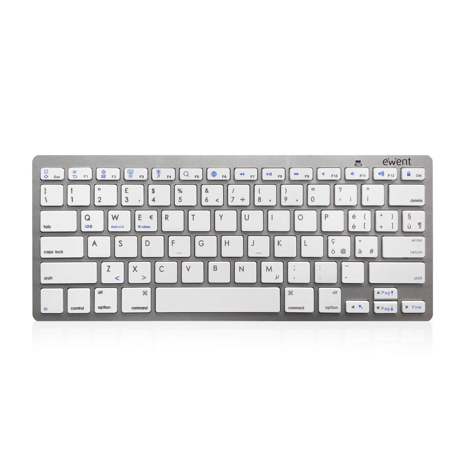 Ewent Bluetooth 3.0 Keyboard Compatible With All iOS Devices Android and Windows Layout IT silver/white