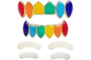 TSANLY 69 Gold Grillz Rainbow Style Like Tekashi69 Set 24K Plated Gold Teeth Grillz for Men + Storage Case + Microfiber Cloth