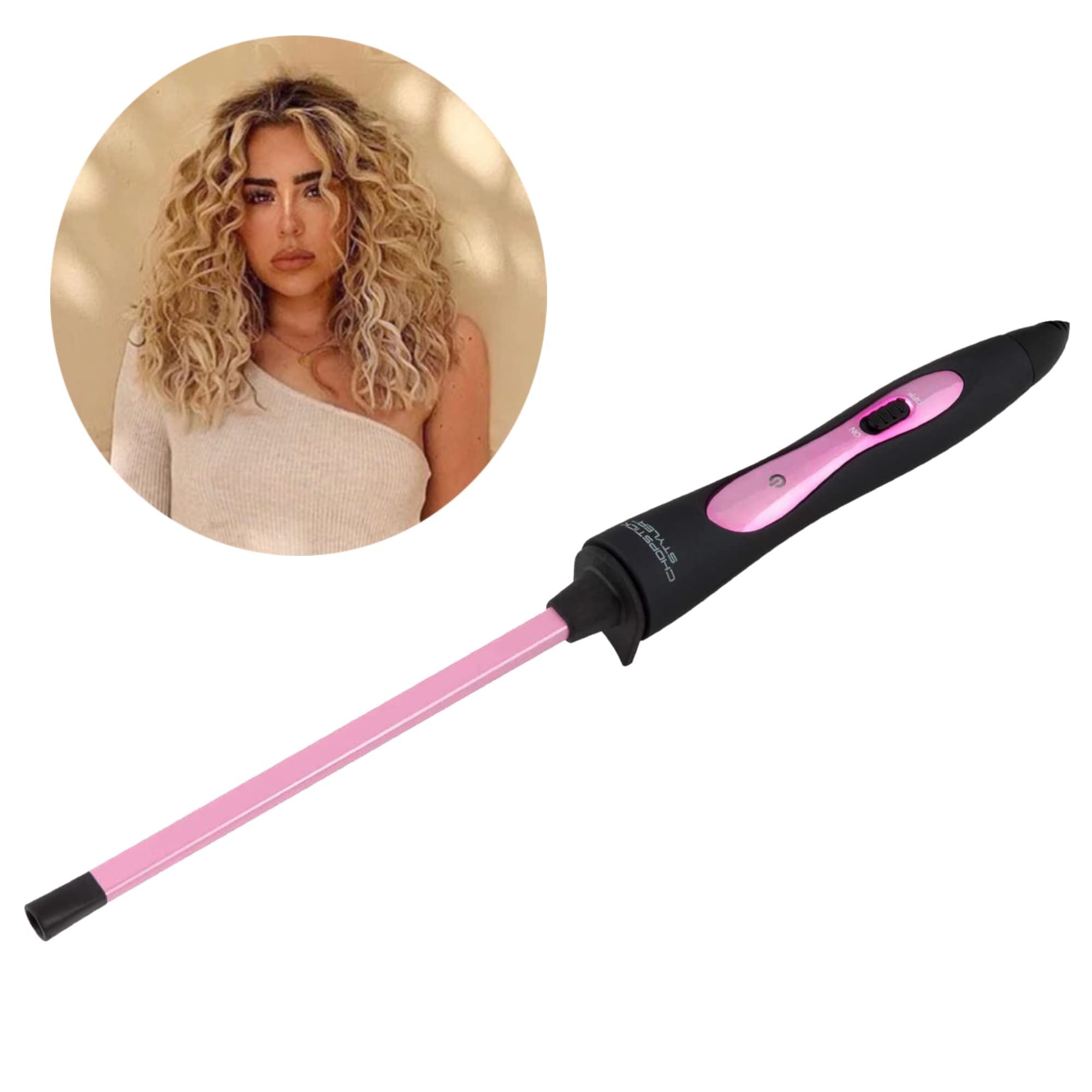 CHOPSTICK STYLER Heroine Curling Wand, 10mm Super Skinny Rectangular Ceramic Barrel for Tight Long Lasting Chopstick Curls for Long & Short Hair with Heat Glove