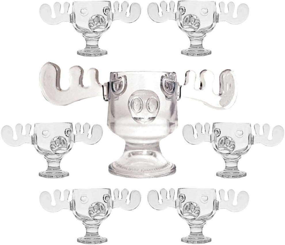 Christmas Vacation Glass Moose Mug Punch Bowl Set w/ Set of 6 Moose