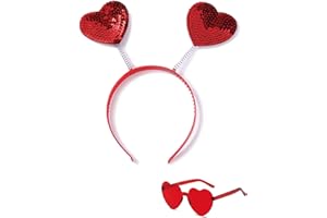 YBHOMINE Red Valentines Day Headband With Heart Sunglasses Heart Shaped Sequin Headband Valentines Hair Accessories for Women and Girl