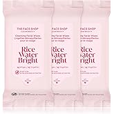 THE FACE SHOP X GLAMZILLA Rice Water Bright Cleansing Wipes On-the-Go Bundle for Face, Moisturizing, Infused with Rice Extract, Cleansing Facial Wipes, 25 Count (Pack of 3)