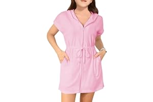 CharmWM Girls Swim Terry Cloth Cover Ups Kids Swimsuit Coverup Zip-Up Beach Bathing Suit Wraps with Pockets 5-14 Years