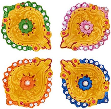 Set of 4 Handmade Earthen clay Diya for Diwali Decoration