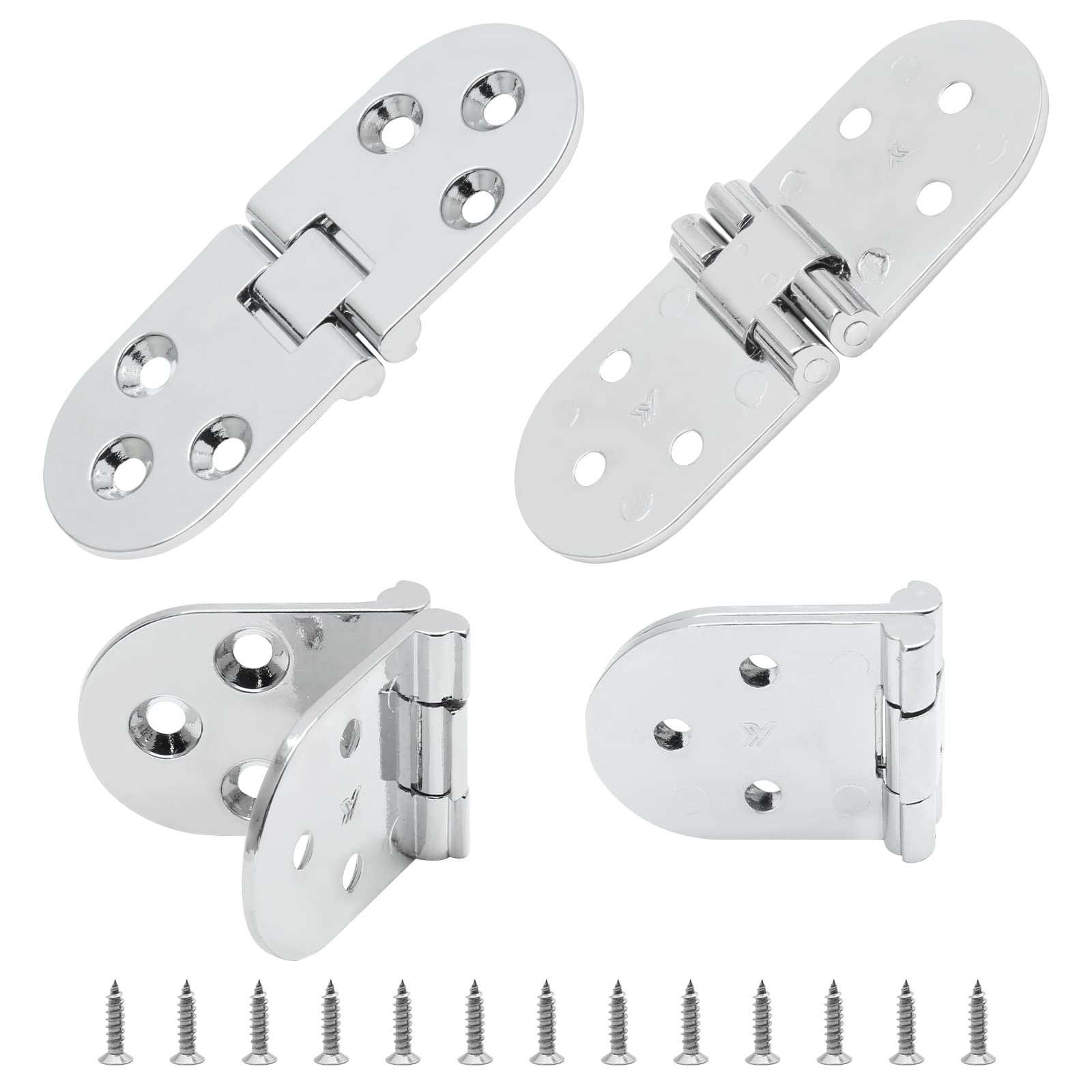 Cjueiom 4PCS Folding Table Hinge With Screws, 180 Degree Round Cabinet Chrome Small Hinges, Flip Top Zinc Alloy for Cupboard Drawer Wardrobe Wooden Box (Silver)