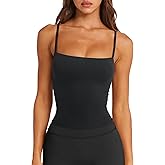 LASLULU Sports Bras for Women Square Neck Padded Adjustable Spaghetti Strap Backless Sleeveless Workout Long Tank Tops