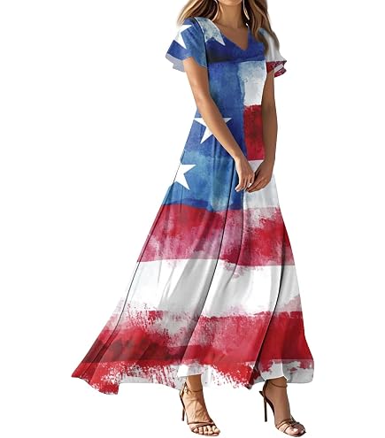 red white blue maxi dress Floral Dress: Sleeveless Patriotic Boho Style Long Dress | Handmade |