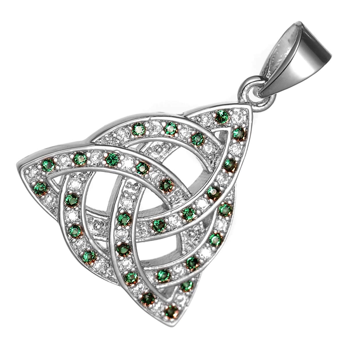 GWG Jewellery 18K White Gold Coated Celtic Trinity Knot Interlaced with Circle Ornated with Emerald Green Stones Pendant Necklace in Gift Box for Women โ image 1