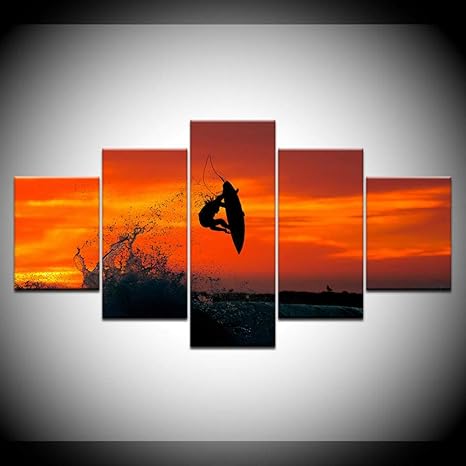 Amazon Co Jp 夕焼け空と海のサーフィン壁紙アートキャンバスプリントモダンポスターリビングルームのモジュラーアート絵画家の装飾 30x40 30x60 30x80cm フレームなし ホーム キッチン