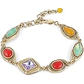 HZMAN Vintage Chunky Chain Bracelet for Women, Adjustable Crystal (Agate, Turquoise, Crystal) with Brass, Statement Gift Idea