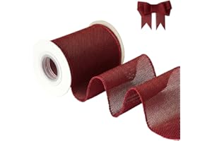 Wine Red Burlap Wired Ribbon, Solid Ribbon with Wire Edge for Valentine's Day Big Bow, Wreath, Outdoor Decoration, Gift Wrapp