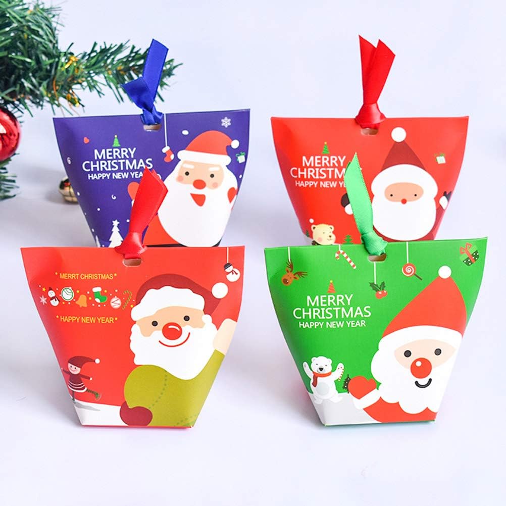 12pcs Bags with Ribbon Santa Claus Snowman Patterns Paper Bag Candy Chocolate Treat Bags Xmas Holiday Party Favor - Image 3