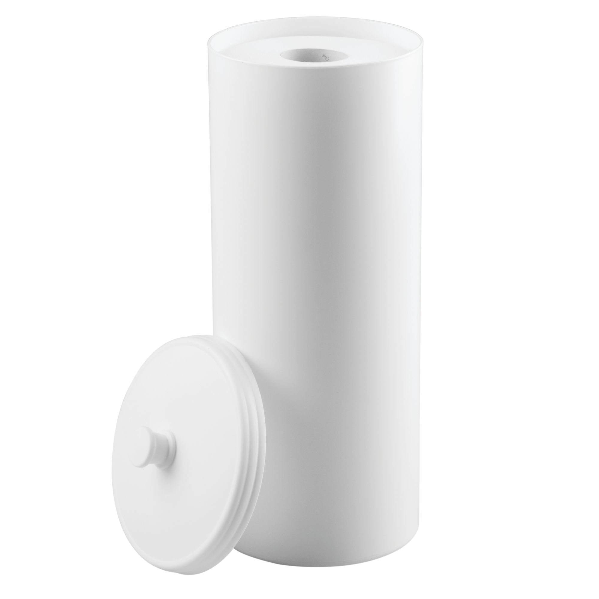 mDesign Plastic Free Standing Toilet Paper Holder Canister with Storage
