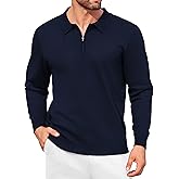 COOFANDY Mens Knit Polo Shirt Quarter Zip Slim Fit Pullover Long Sleeve Sweater Polo