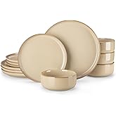 vancasso PLAYA Plates and Bowls Sets,12 Pieces Brown Dinnerware Sets for Kitchen, Reactive Glaze Dishes Set for 4, Dishwasher and Microwave Safe