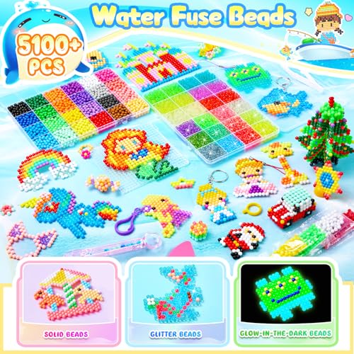 DazzBoom 5100+ Kids Water Beads, Set of 48 Large Grid Beads in Eight Colors, 42 Colors Fixed Water Mist Beads, 6 Colors Luminous Water Mist Beads, Water Beads