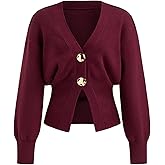 CIDER Cardigan Sweater for Women Knitted Long Sleeve V Neck Trendy Open Front Sweaters with Gold Buttons