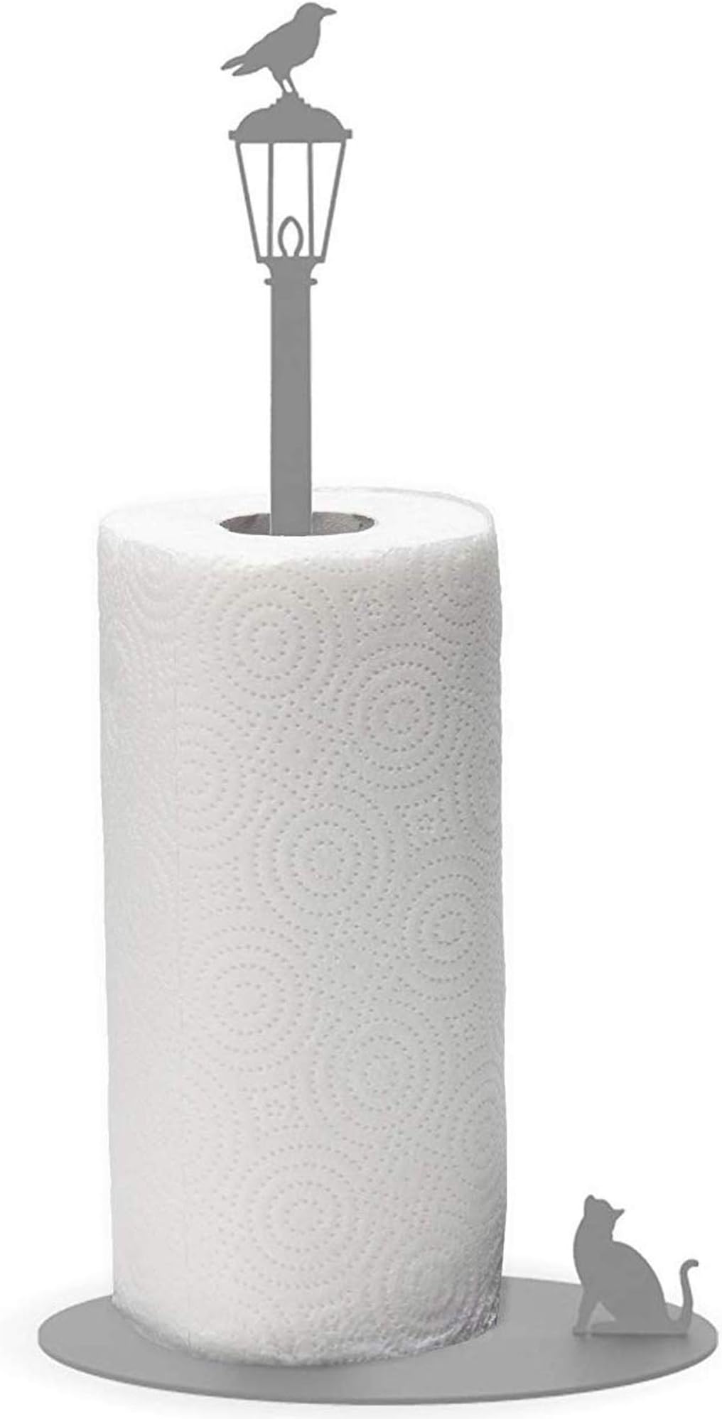 Unique Paper Towel Holder Stand - Freestanding Countertop Animal Papertowel Holder for Cat and Bird Lovers - Kitchen Counter Decor or Bathroom Toilet Paper Holder (Grey)