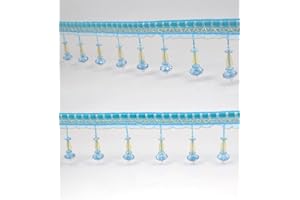 Kuasting 6.5 Yards Braid Hanging Ball Tassel Fringe Trim Bead Sewing Trim Fringe Lace Acrylic DIY Craft Sewing Accessory for Home Curtain Decoration (Blue)