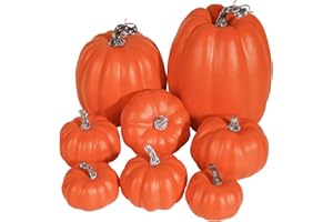 Artmag 8 Pcs Assorted Sizes Harvest Orange Artificial Pumpkins for Fall Halloween Thanksgiving Seasonal Holiday Decorating Embellishing and Displaying Dark Orange