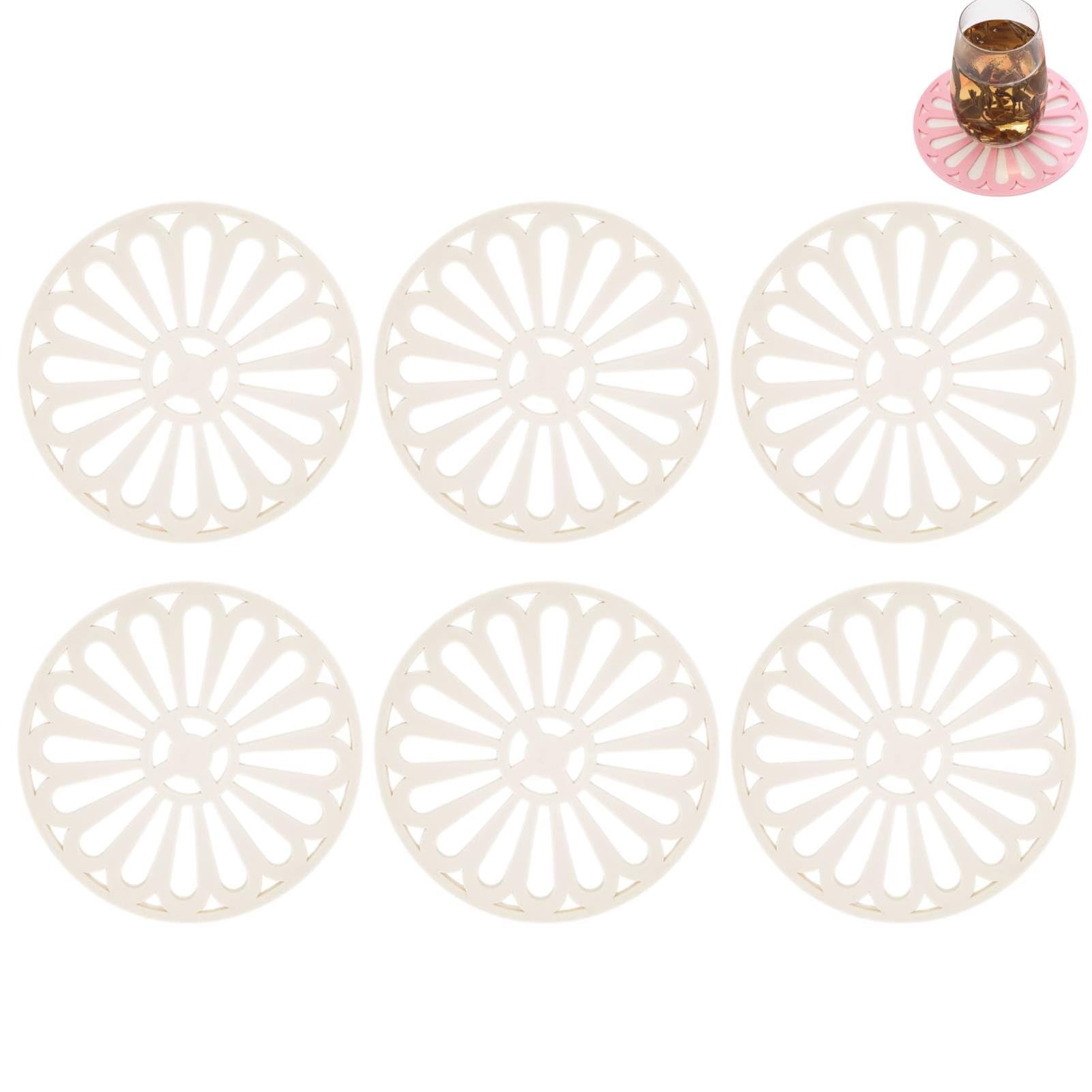 6Pcs Silicone Table Mat, Trivet Non-Slip Pot Holder Coasters Cup Mat Hot Pads Round Pot Holders Heat Resistant Silicone Coaster Set for Dishes, Countertops, Table, 5.9inch