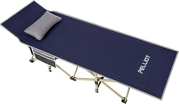Amazon 簡易ベッド アウトドア 折りたたみベッド レジャー ベッド 持ち運び 簡易枕付き 荷重量 240 展開サイズ190 70 45cm 190 71 36cm ネイビー Pelliot 折りたたみ式ベッド