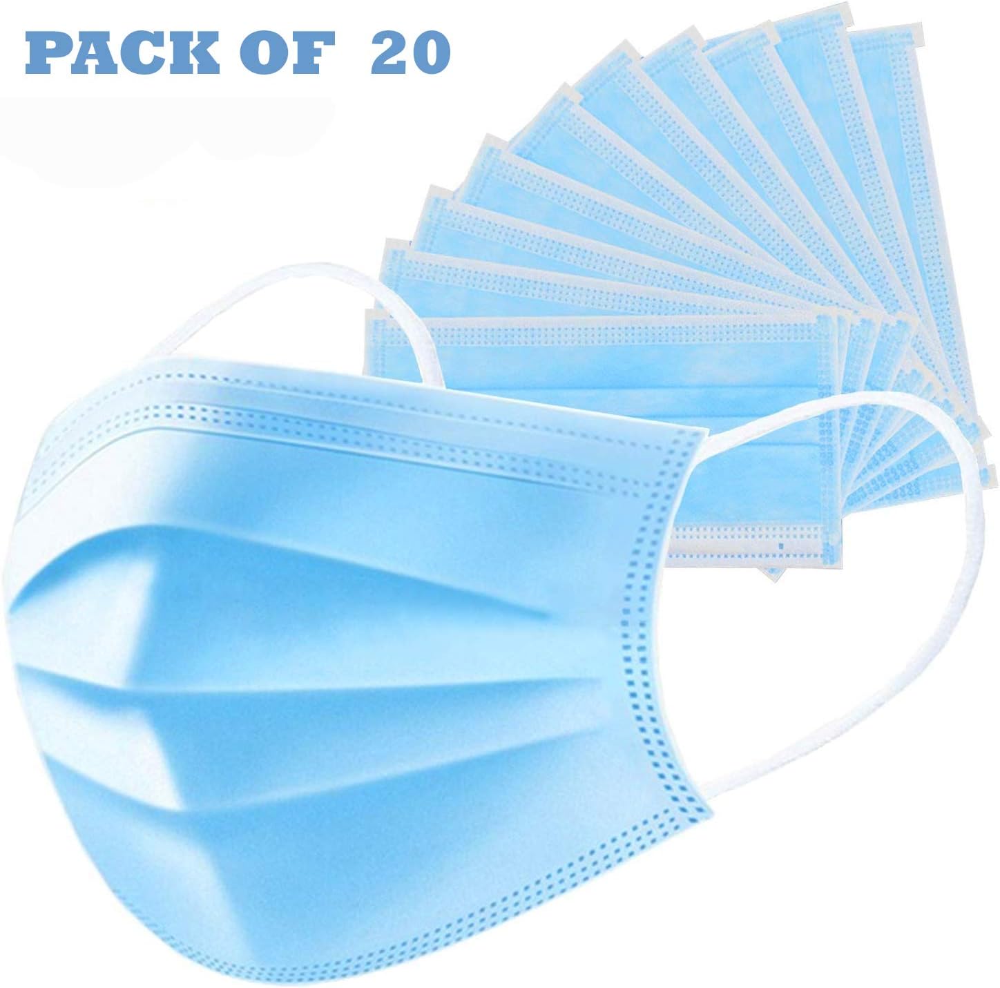 HerHome Mask 3 ply Face Mask Anti-t Disposable Surgical Medical Salon Earloop Face Mouth Masks (Pack of 20)