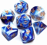 CREEBUY DND Polyhedral Dice Set 7pc Blue White with Bag for Dungeons Dragons