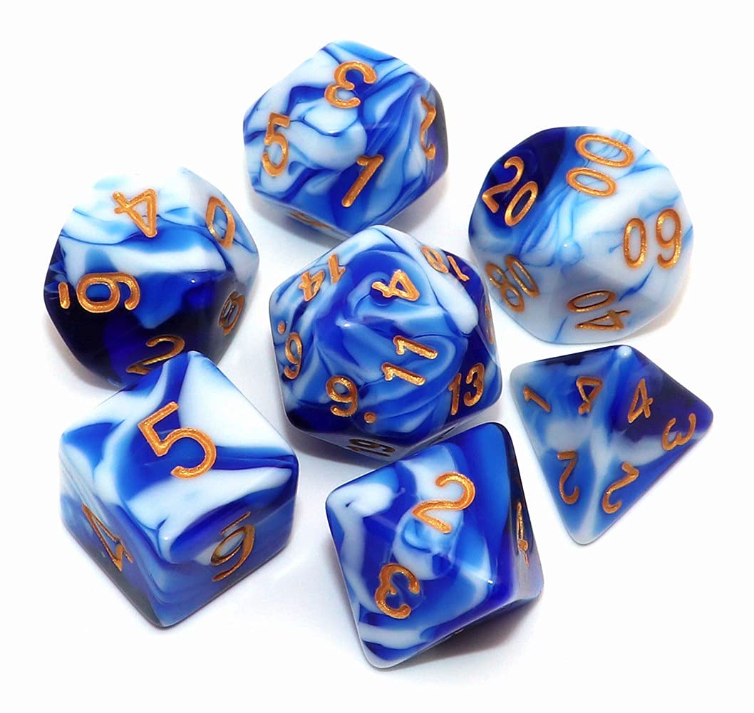 DND Polyhedral Dice Set for Dungeon and Dragons D&D RPG COC Role Playing Games Tabletop 7-Die Set with Dice Bag (Blue Mix White) — image 1