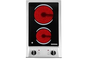 ECOTOUCH 2 Burner Electric Cooktop, 12 Inch Electric Stove Top 110V-120V Built-In Radiant Ceramic Glass Stovetop Hard Wire No Plug