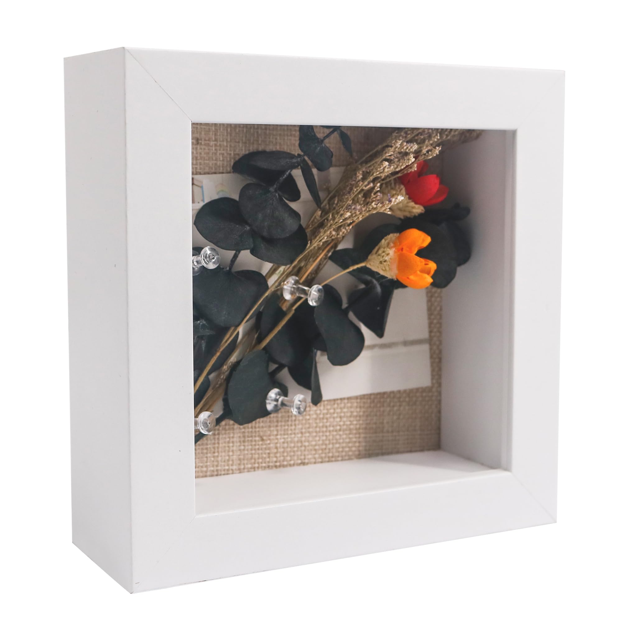 GraduationMall 5x5 3D White Shadow Box Frame Deep Display Box with Linen Back,Ideal for Memorabilia Pictures Flowers Medals Tickets,Tabletop and Wall Hanging