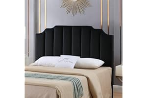 24KF Black Velvet Tufted Queen Upholstered Headboard, Modern Vertical Channel Design California Queen/Full Headboard with Stepped Silhouette Top Edge,Black