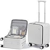 mixi 17x14x9 Carry On Luggage Underseat PC Hard Shell Suitcase Top Opening Aluminum Frame Travel Suitcases with Wheels, Smoke White