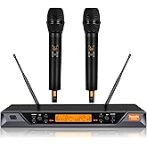 Zenolix UM206 2 Channel Wireless Microphone System with Dynamic Mics, 200ft Range, UHF Frequencies, Dual Wireless Handheld Mics for Karaoke, Singing, DJ, Stage, Church and Recording