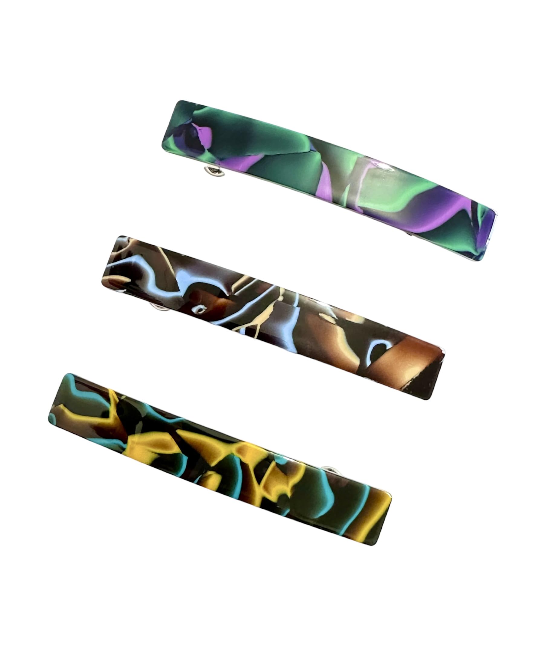 3pcs Large French Design Barrette Hair Clips Grips Slides Snap-on Pins Smooth Elegant Womens Hair Accessories Length 8CM (Multicoloured)