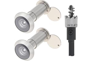 HOJLKLD Door Viewer Peephole, 2 Pack 200 Degree Sold Brass Peep Hole with 5/8" (16 mm) Drill Bit for 1-1/2" to 2-3/8" Doors, Security Front Door Viewer with Privacy Cover (Brushed Nickel)