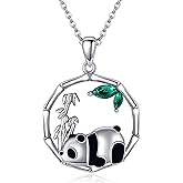URONE 925 Sterling Silver Necklace Panda Bamboo Pendant Necklace Cute Panda Jewelry Gifts for Pandas Lovers