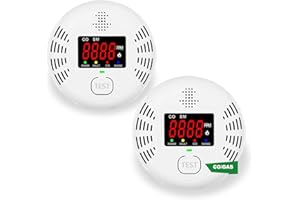 Vzmcov Carbon Monoxide and Smoke Detector Equipped with LCD Display, Battery Powered, Dual Sensor Alarm, 85dB Voice Alarm and Real-time CO Tracking, Suitable for Home/Kitchen/Bedroom/RV 2-Pack