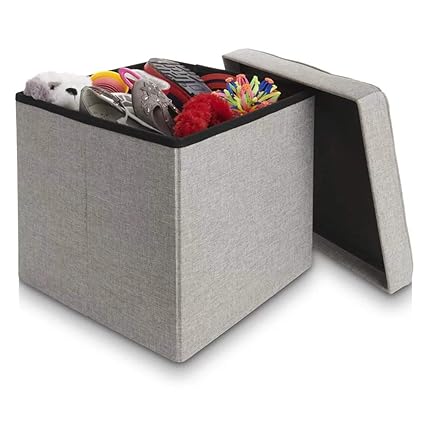 Wilko Grey Faux Linen Square Cushion Storage Cube Footstool