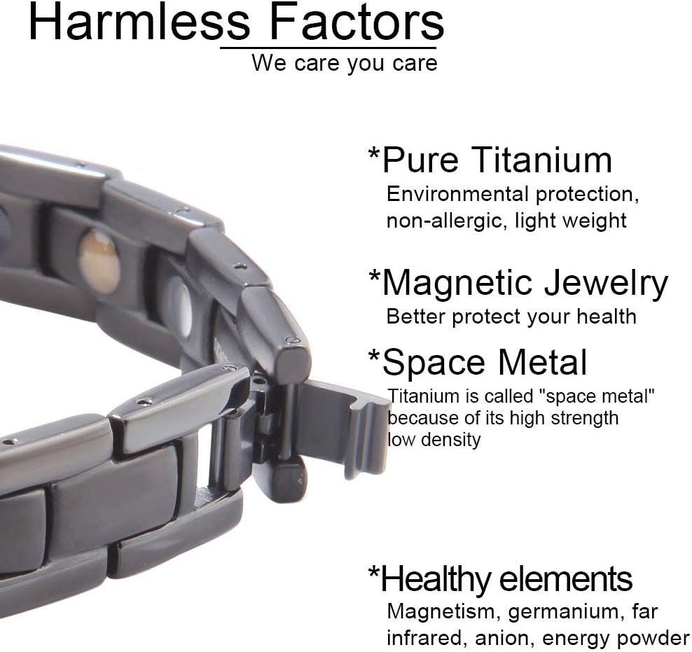 はち Titanium Magnetic Bracelet for Men and Women 5 Element Wristband Powerful Germanium Magnets Strength Bracelet for Couples with Adjustment Tool and Gift Box (Black) - Image 4