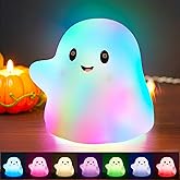 Assimilans Rechargeable Night Light for Kids, RGB Ghost Night Lights 30-Min Timer/9 Sounds/9 Sleep Music/Touch Sensor, Multi-Color Silicone LED Night Lamp for Bedroom Nursery Room Christmas Decor