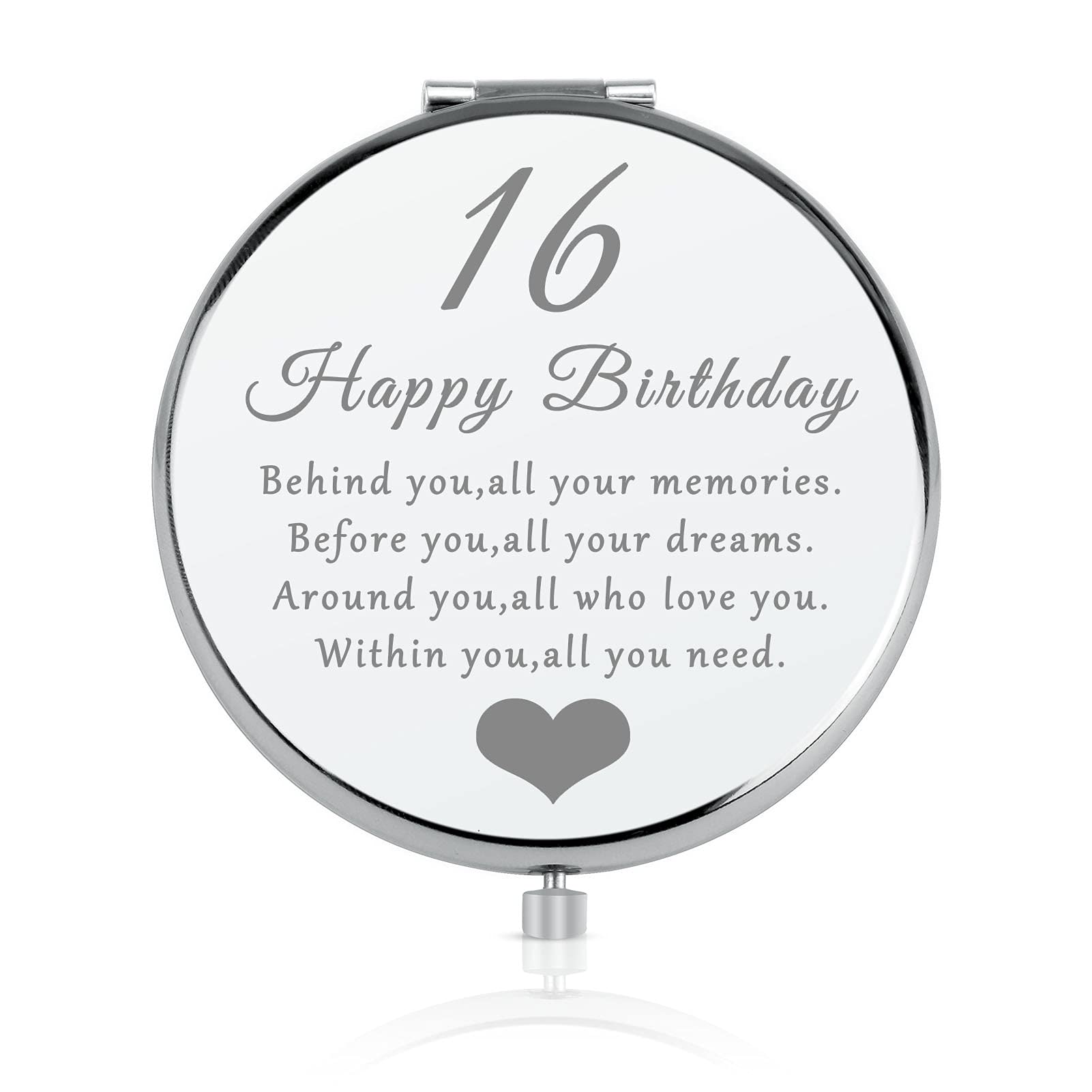 16th Birthday Gift Idea for 16 Year Old Girls, Happy 16th Birthday Gift for Daughter Granddaughter Niece Sister Friends, Double Sided Travel Compact Makeup Mirror Sixteen Birthday Present for Girls