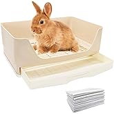 Large Rabbit Litter Box Toilet,Bunny Potty Trainer with Drawer & 100pcs Disposable Pet Toilet Films Pet Pan for Guinea Pigs, 