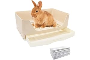 Large Rabbit Litter Box Toilet,Bunny Potty Trainer with Drawer & 100pcs Disposable Pet Toilet Films Pet Pan for Guinea Pigs, 