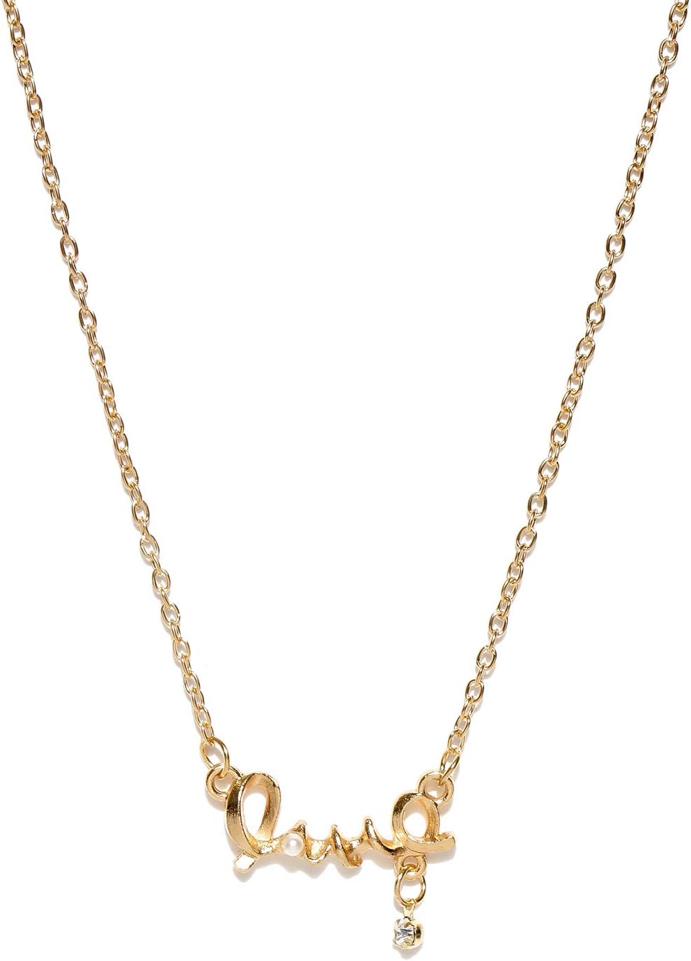 Popmode Love Pearl and Rhinestone Drop Delicate Pendant Necklace