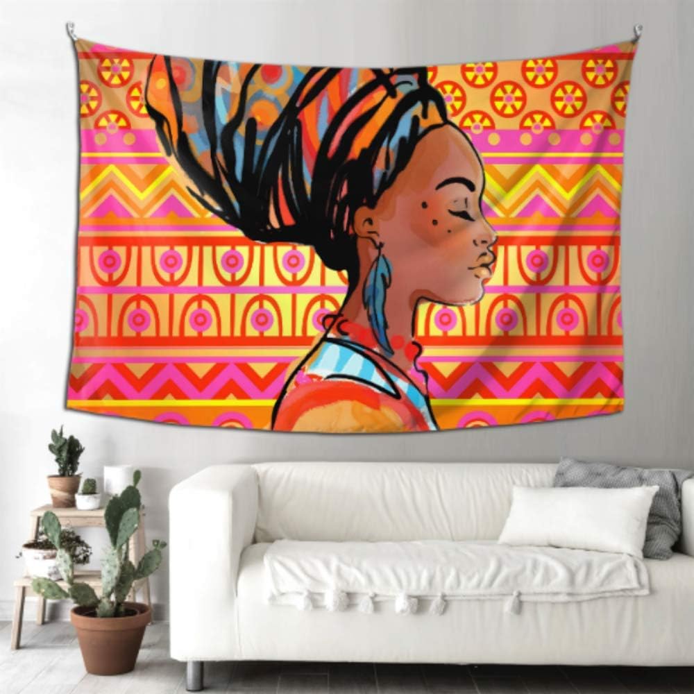 Longyuu Bathroom Decor Wall Art African Beautiful Drawn Woman Portrait Wall Hanging Outside Wall For Hanging 90x60 Inches 229x152cm Wall Hanging Art Home For Living Room Bedroom Amazon Co Uk Kitchen Home