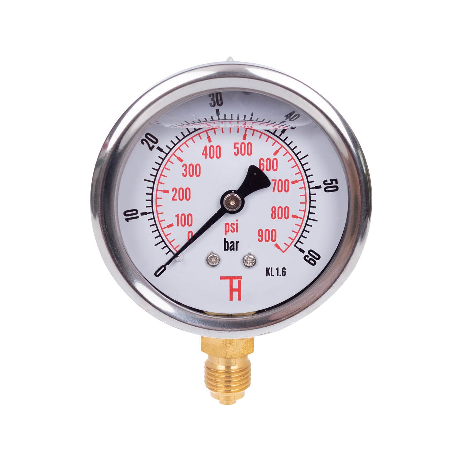 THERMIS Pressure Gauge 304G 1/4 Connection from Bottom 0-60 bar / 0-900 psi, Shock resistant