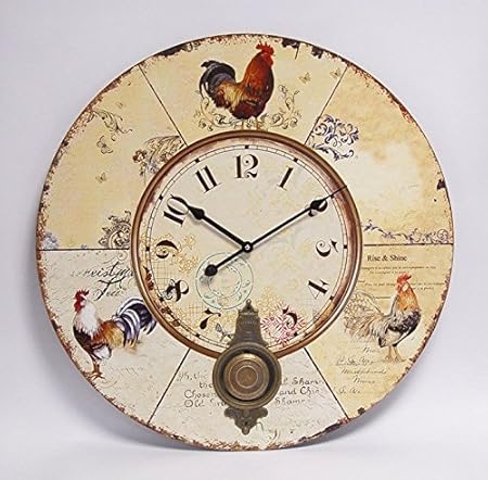 Amazon De Wanduhr Kuche Hahn Huhner Nostalgie Pendel Wanddeko Landhaus Uhr Stil Vintage
