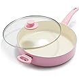 Greenlife Soft Grip Healthy Ceramic Nonstick, 5QT Saute Pan Jumbo Cooker with Helper Handle and Lid, PFAS-Free, Dishwasher Safe, Pink