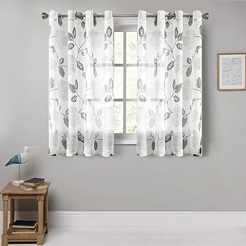 Mrtrees Voile Gardinen Vorhang Halbtransparent 3d Blumen Stickerei Vorhange Muster Mit Amazon De